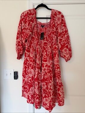 NWT torrid Red and White Floral Smocked Dress